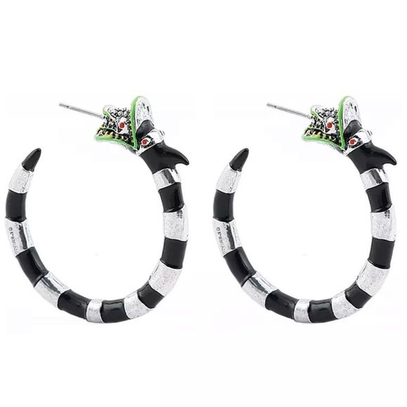 ONE PAIR LEFT! BEETLE JUICE HOOP LOOP FETISH BLACK & WHITE STRIPE SAND WORM 🪱 - Picture 11 of 16